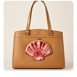 Patricia Nash Poppy tote bag women's tan leather Tooled Seashell‎ Frame new $289